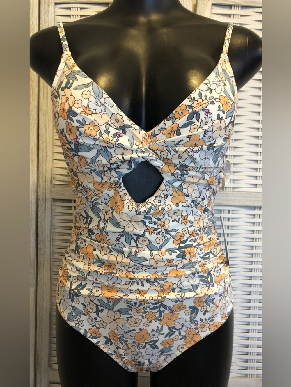 NWT Cupshe Yellow Ditsy Floral Wrapped Cutout One-Piece Swimsuit - Size Small